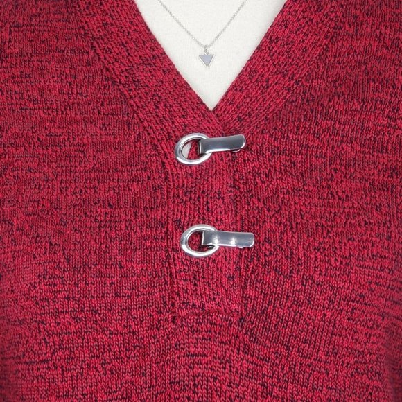 Karen Scott Marled Red Black Henley Sweater With Hardware NEW NWT Size S - Picture 3 of 13